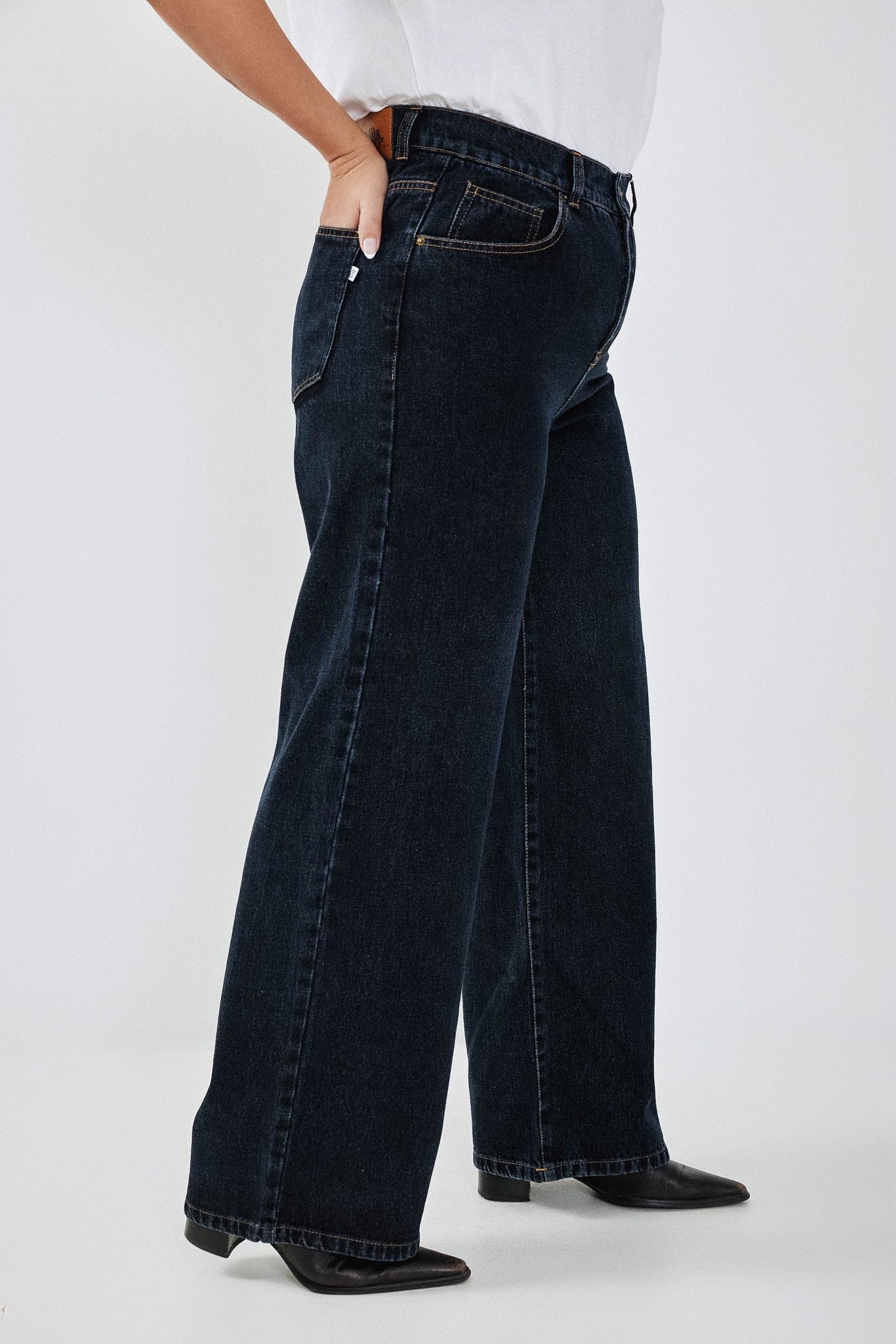Dark Blue Wide Leg Long Jeans