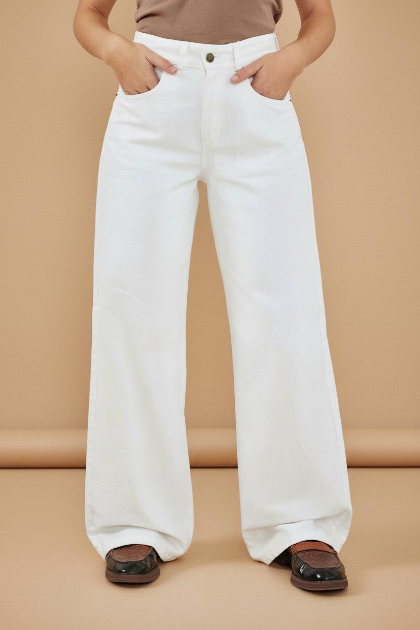 White Wide Leg Long Jeans