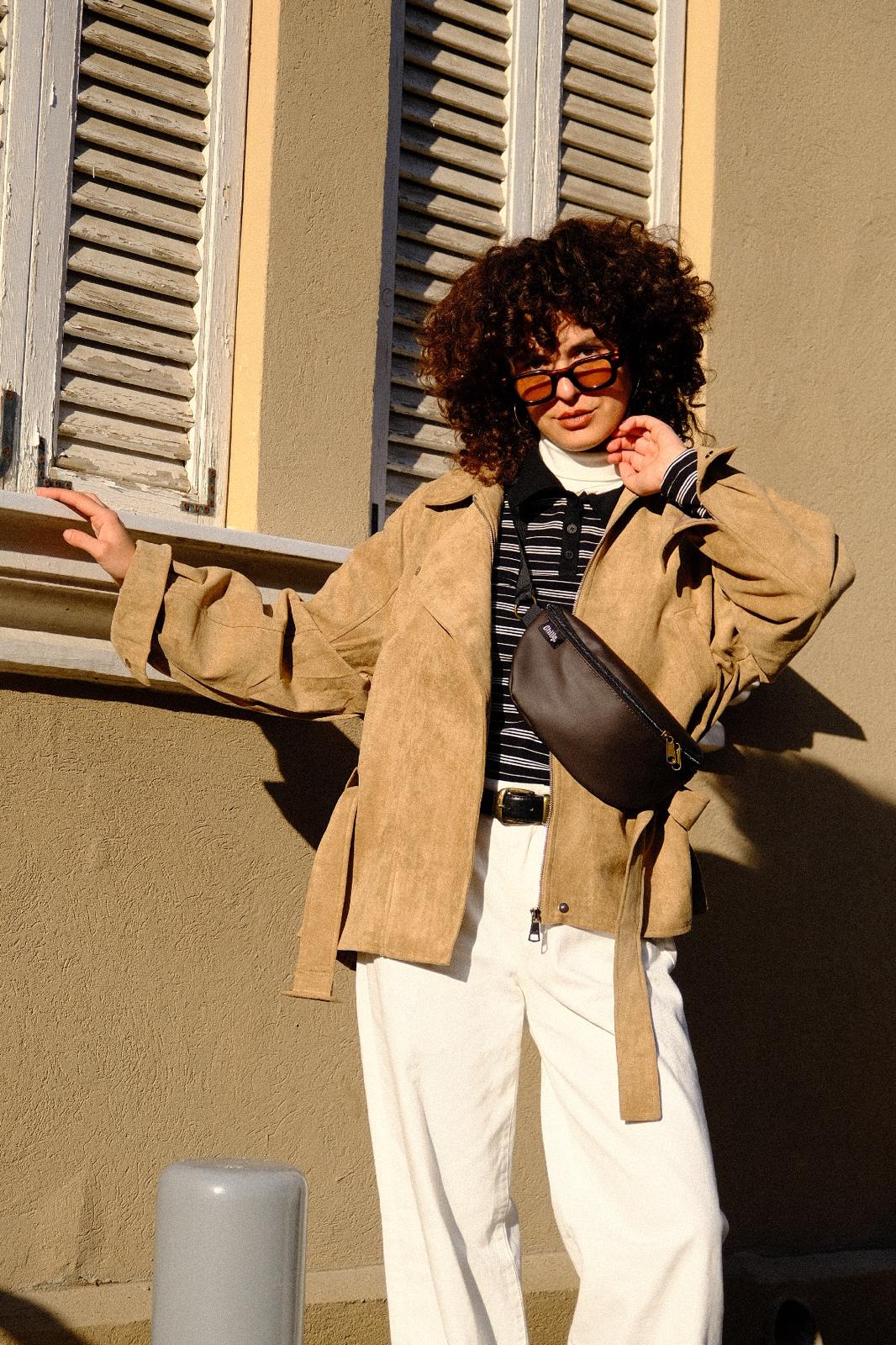 Brown Textured Vegan Leather Helga Fanny Pack