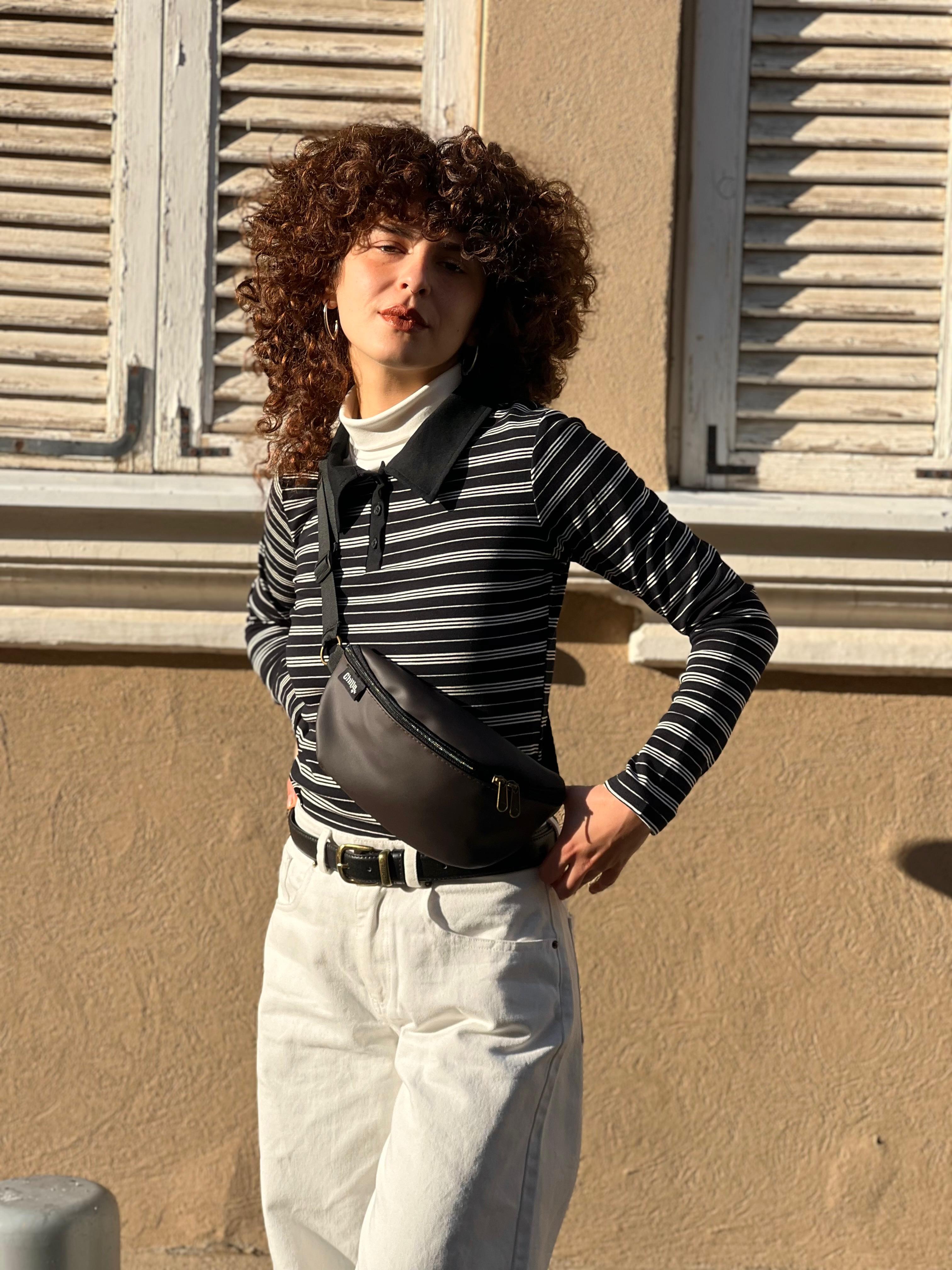 Brown Textured Vegan Leather Helga Fanny Pack