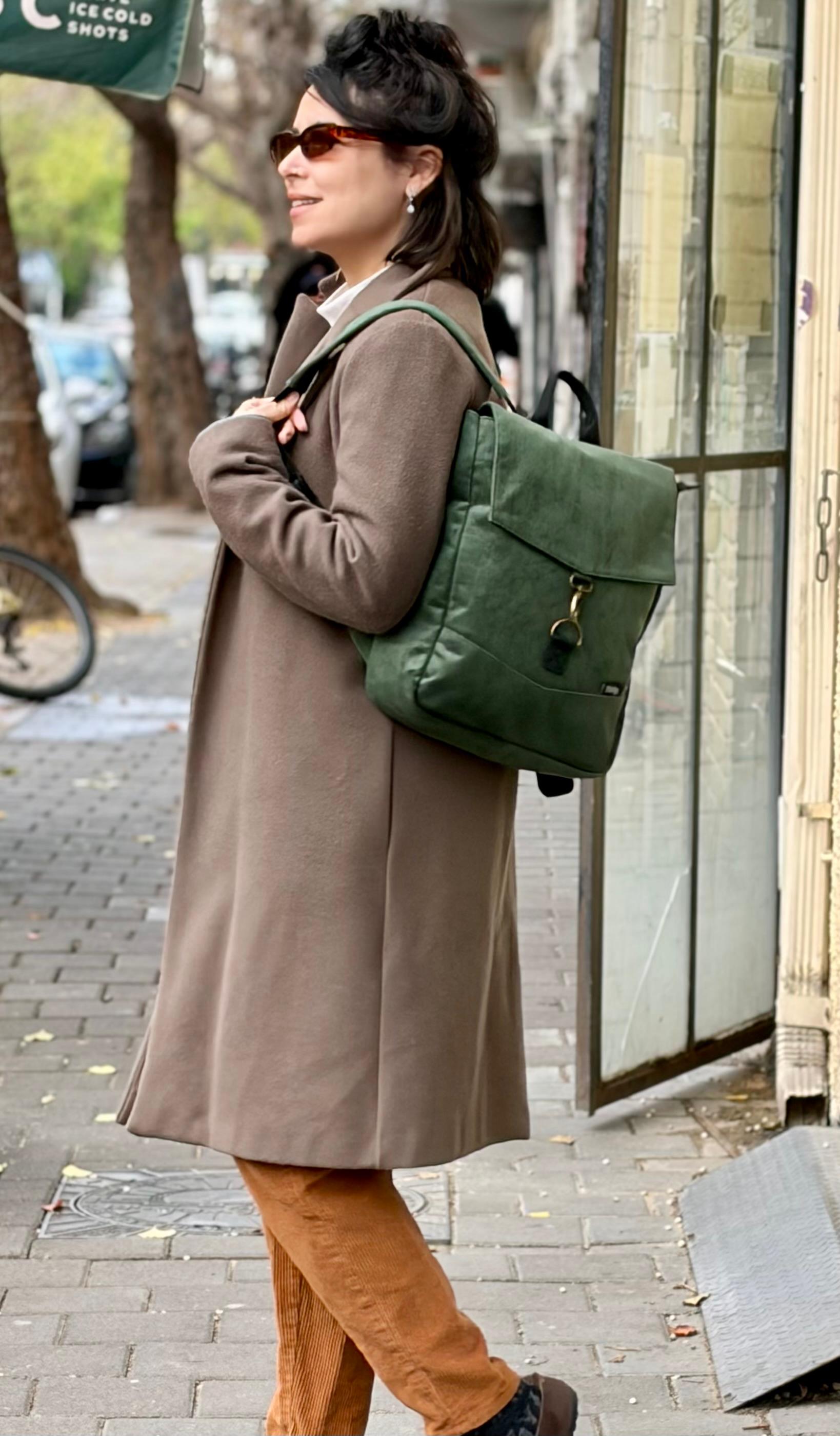 Bottle Green Velvet Mini Students Backpack