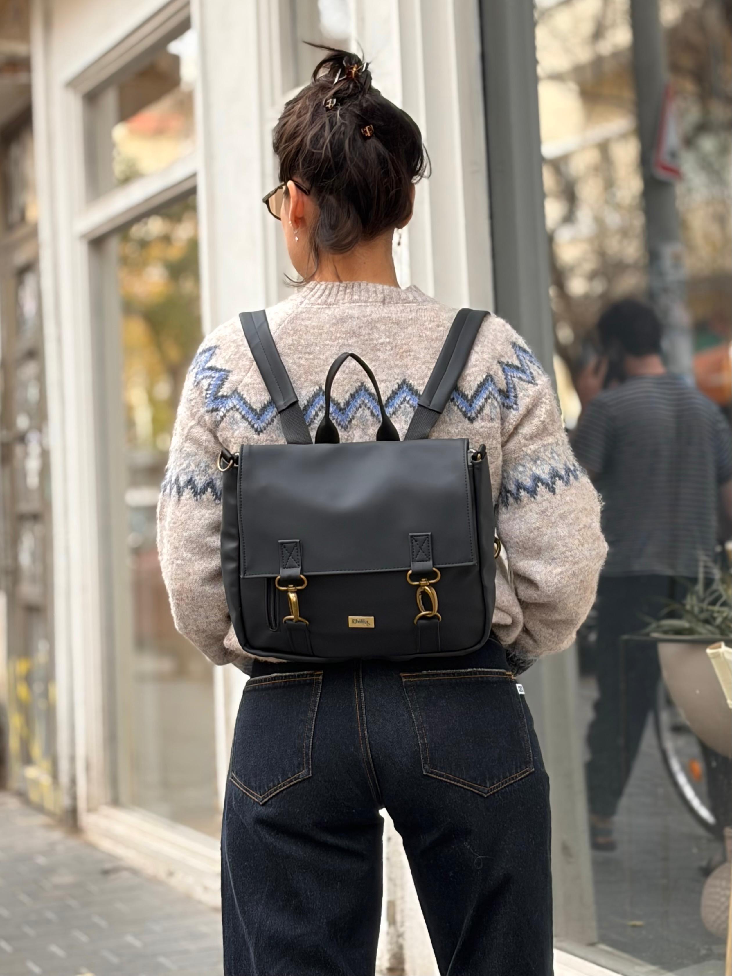 Black Vegan Leather Jaffa Convertible Bag