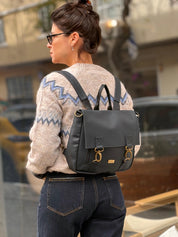 Black Vegan Leather Jaffa Convertible Bag