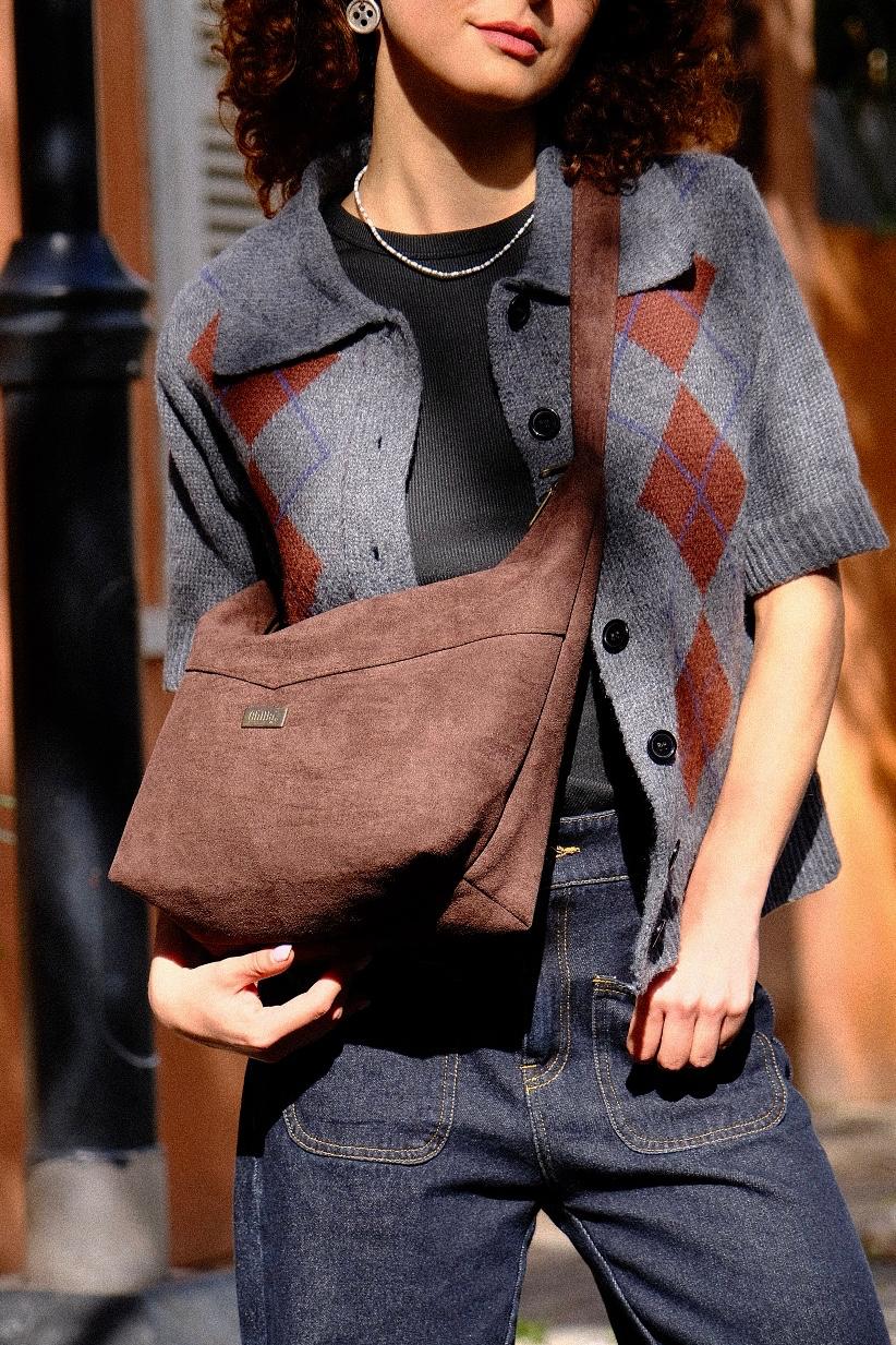 Luna Large Crossbody Bag – Brown Vegan Suede