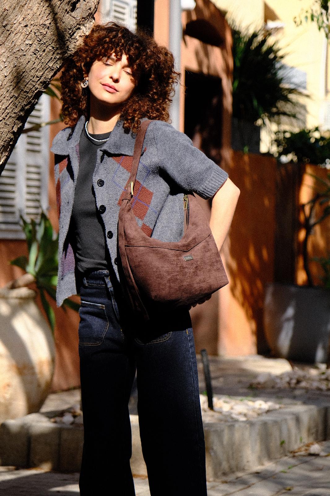 Luna Large Crossbody Bag – Brown Vegan Suede