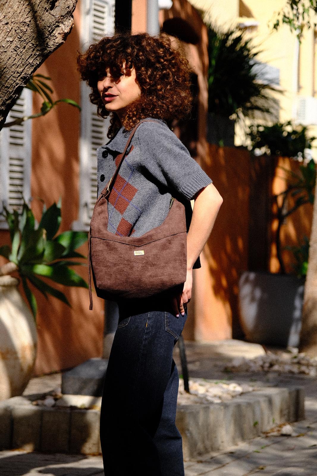 Luna Large Crossbody Bag – Brown Vegan Suede