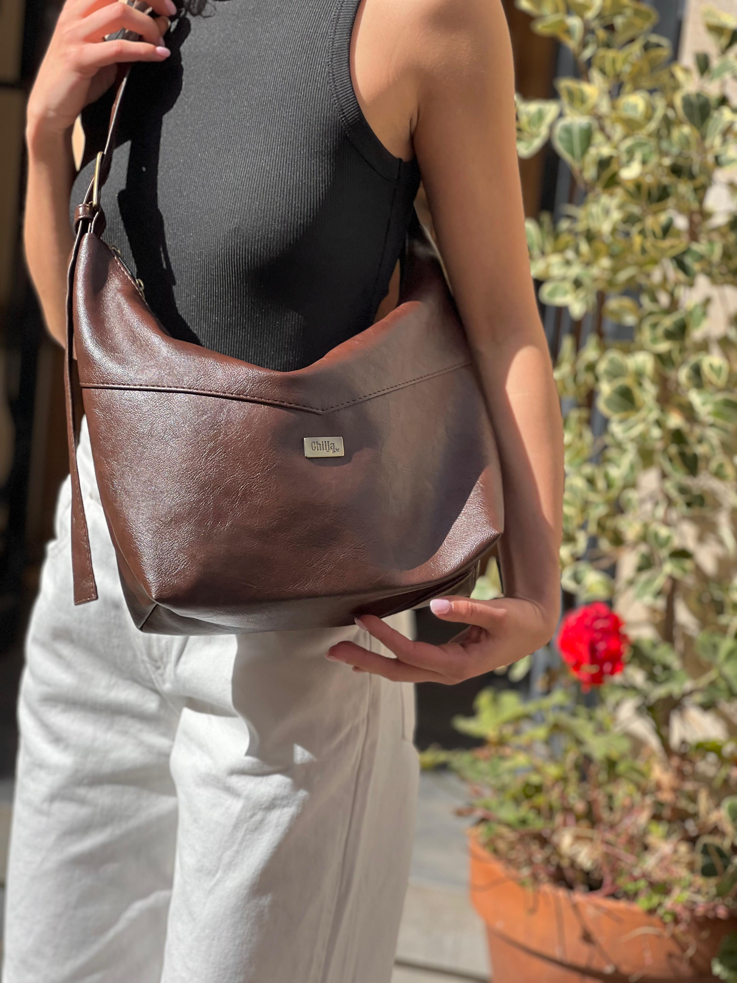 Luna Large Crossbody Bag – Retro Brown Vegan Leather