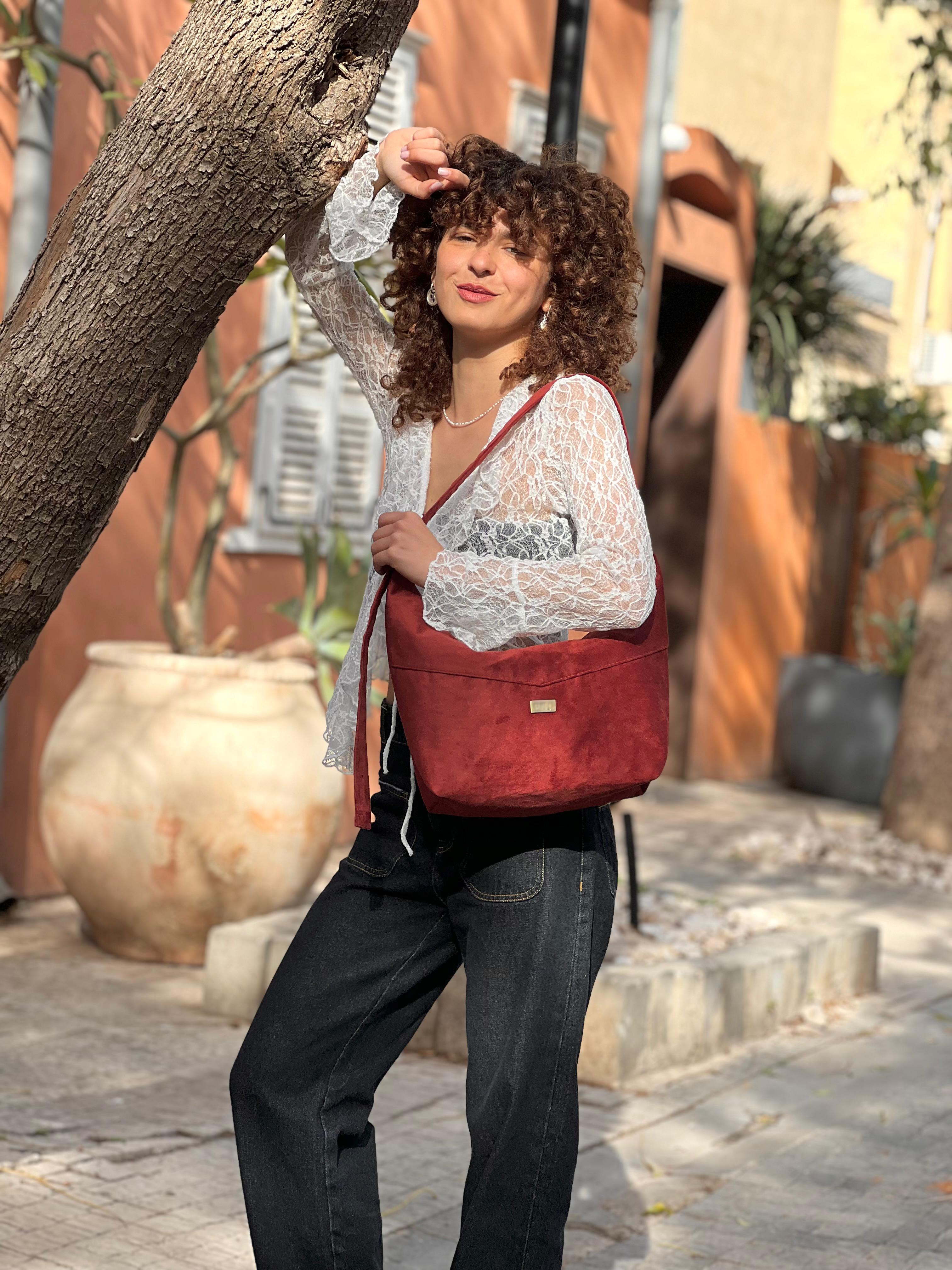Luna Large Crossbody Bag – Red Vegan Suede