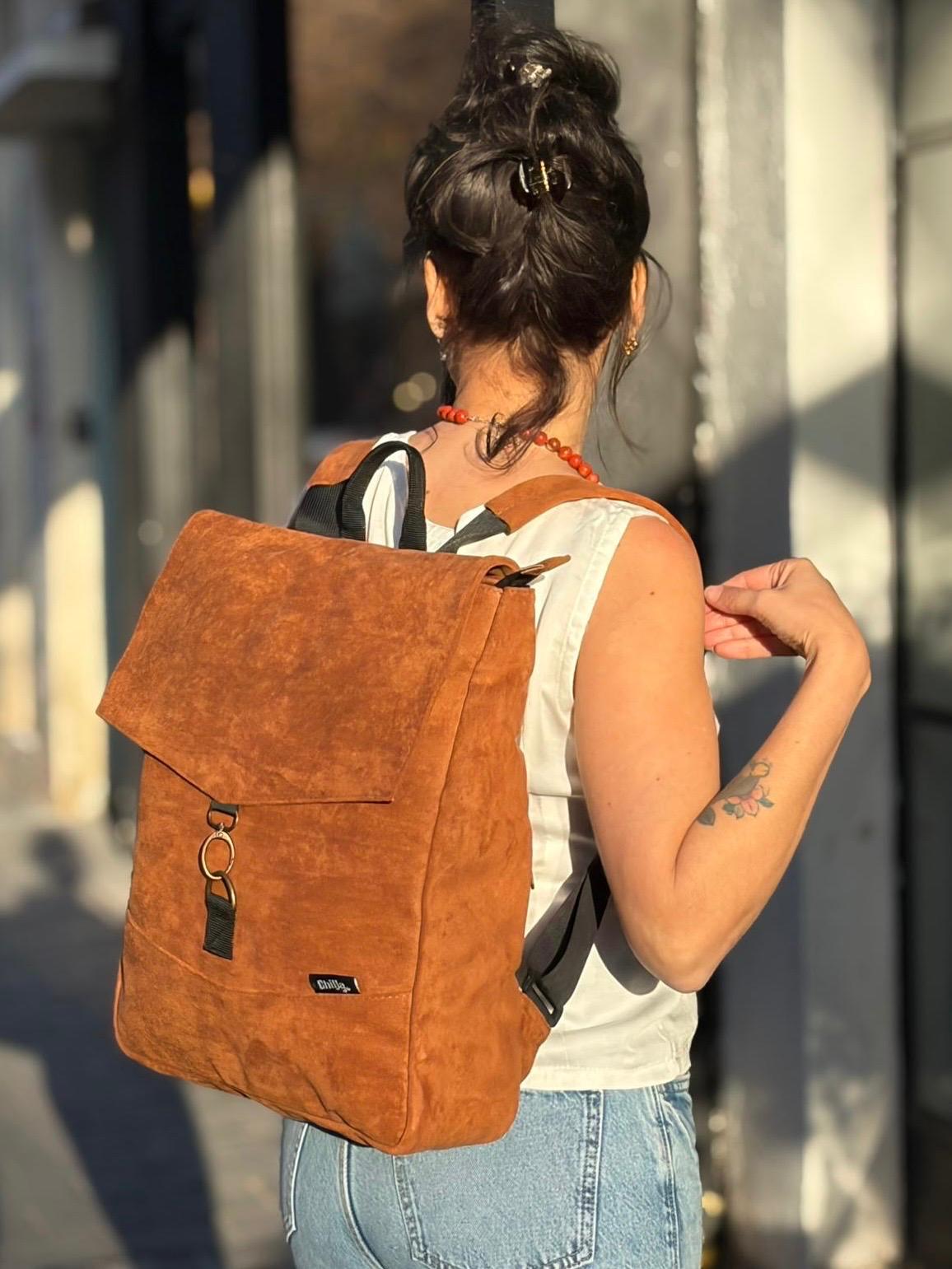 Deep Caramel Suede-Like Large Students Backpack