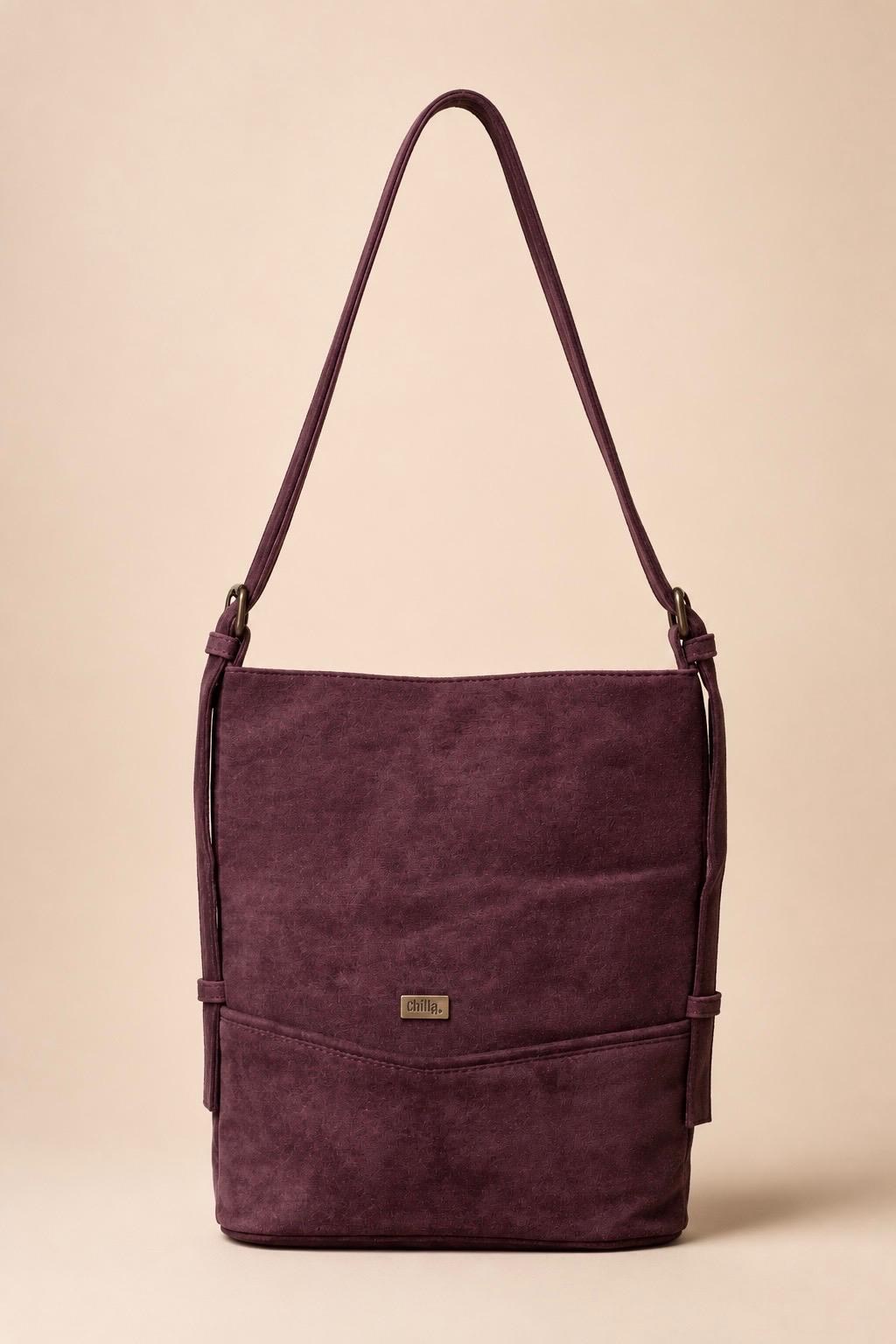 Brown Suede-Like Large Bucket Side Bag