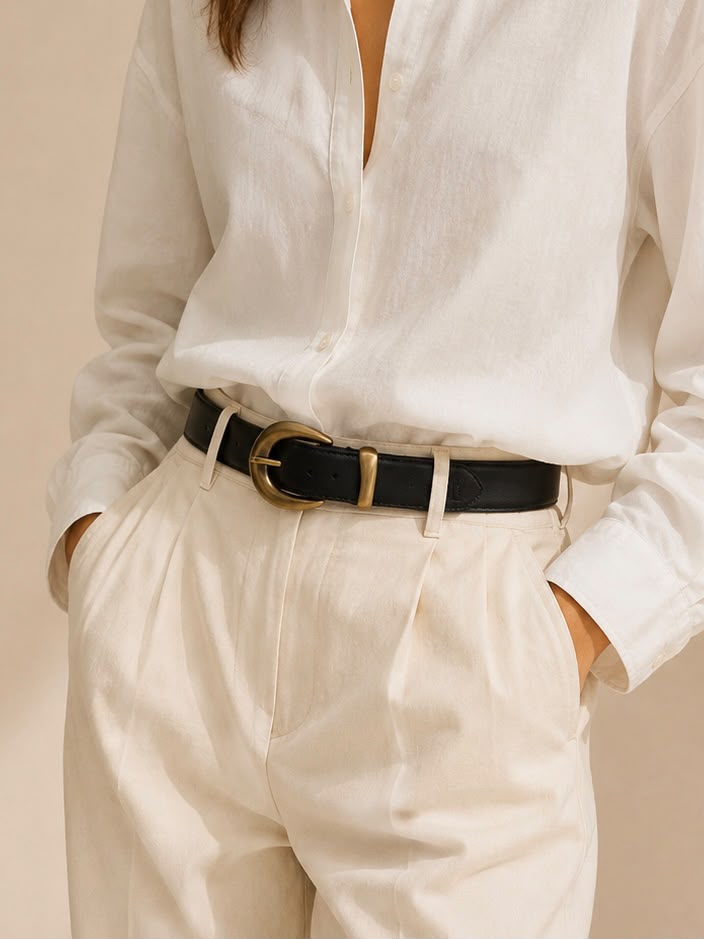 Women's Vegan Leather Buckle Belt – Black