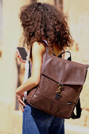 תיק גב סטודנטס גדול חום רטרו