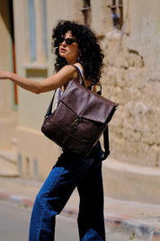 תיק גב סטודנטס גדול חום רטרו