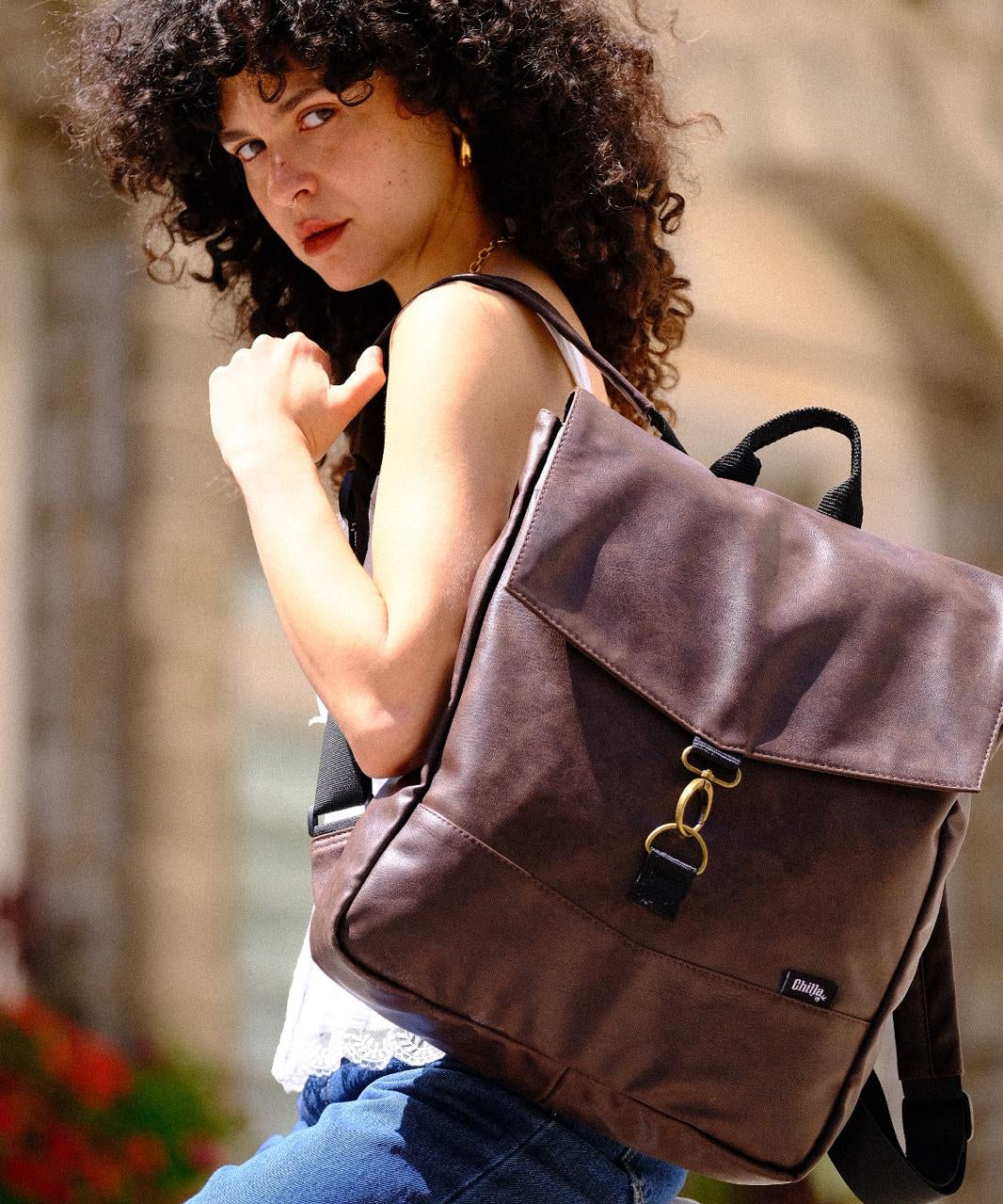 תיק גב סטודנטס גדול חום רטרו