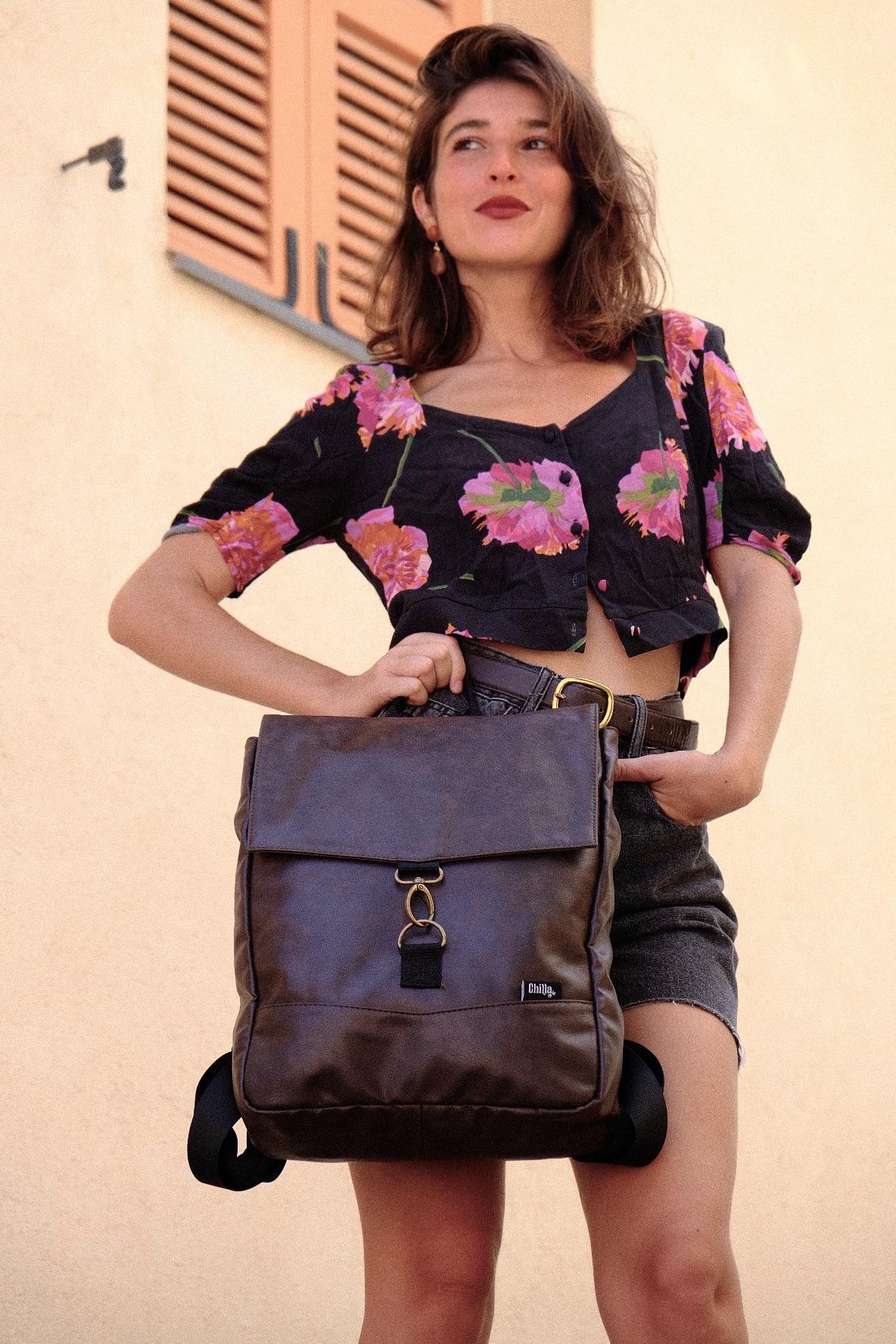 Medium Brown Retro Students Backpack