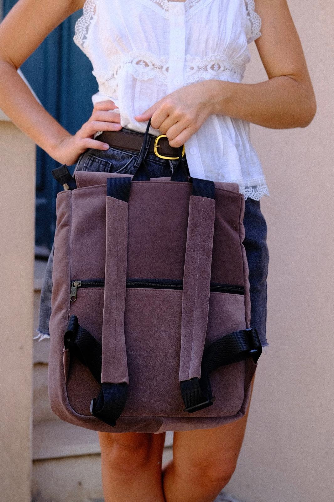 Medium Brown Suede Like Students Backpack