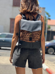 Black Suede Like Leopard Print Mini Students Backpack