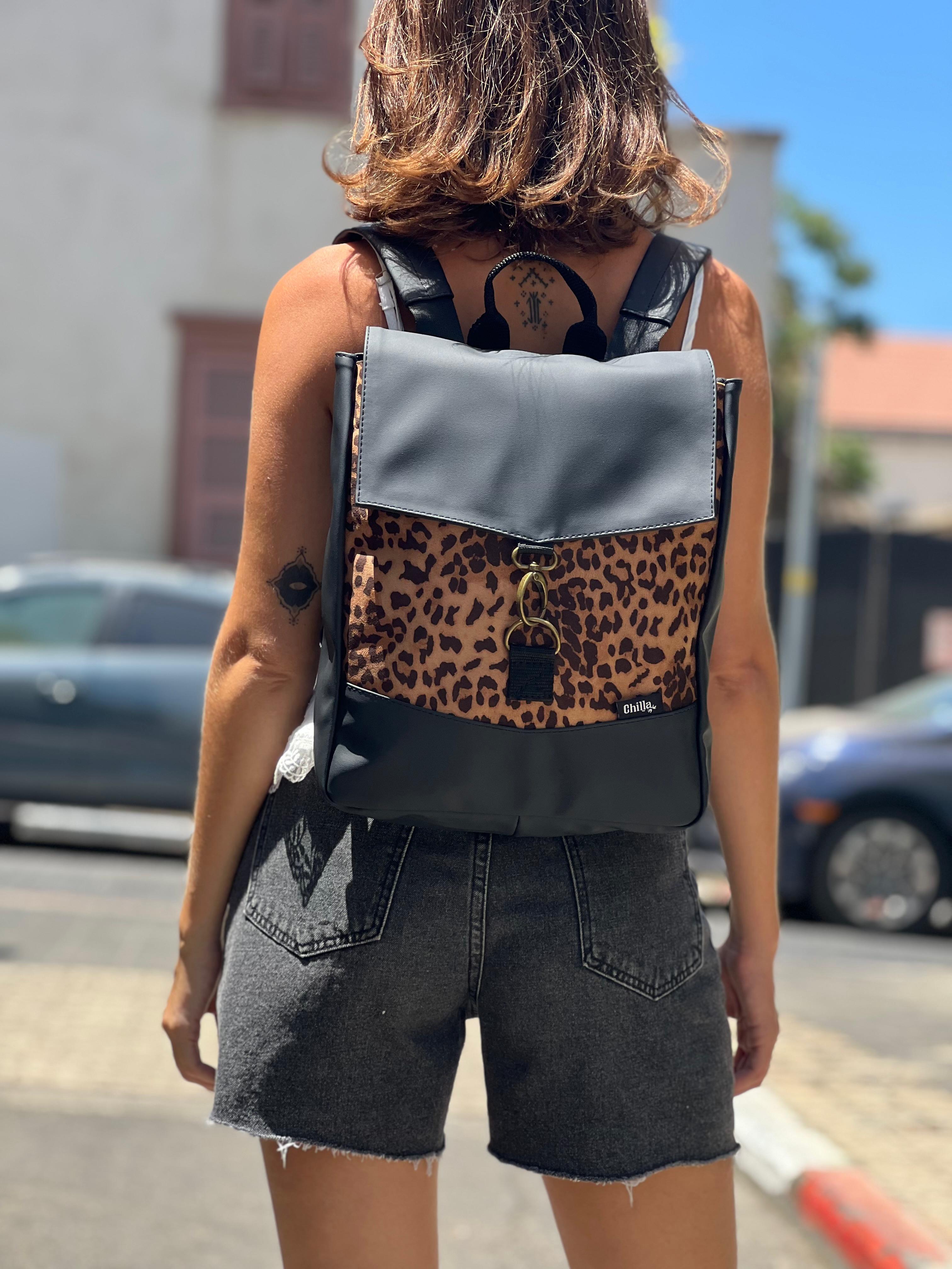 Black New Leopard Suede-Like Mini Students Backpack