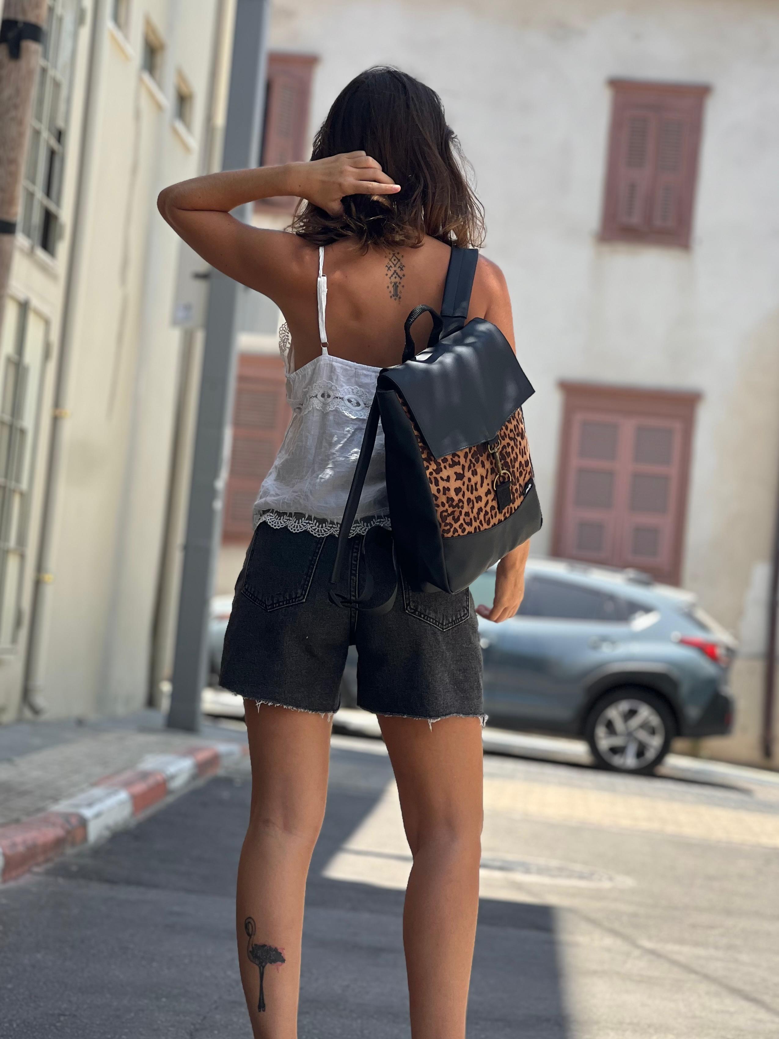 Black Suede Like Leopard Print Mini Students Backpack