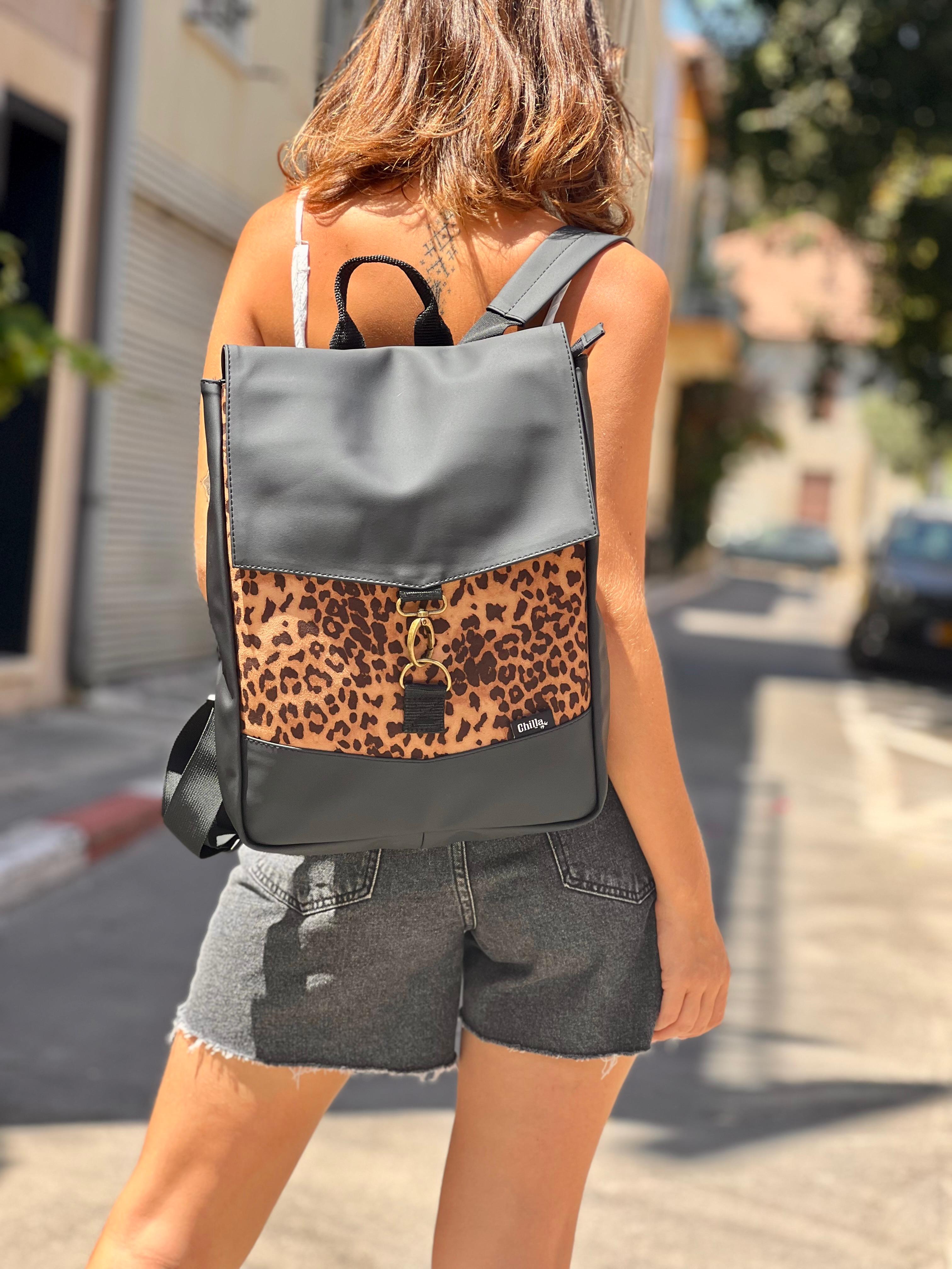 Black New Leopard Medium Students Backpack