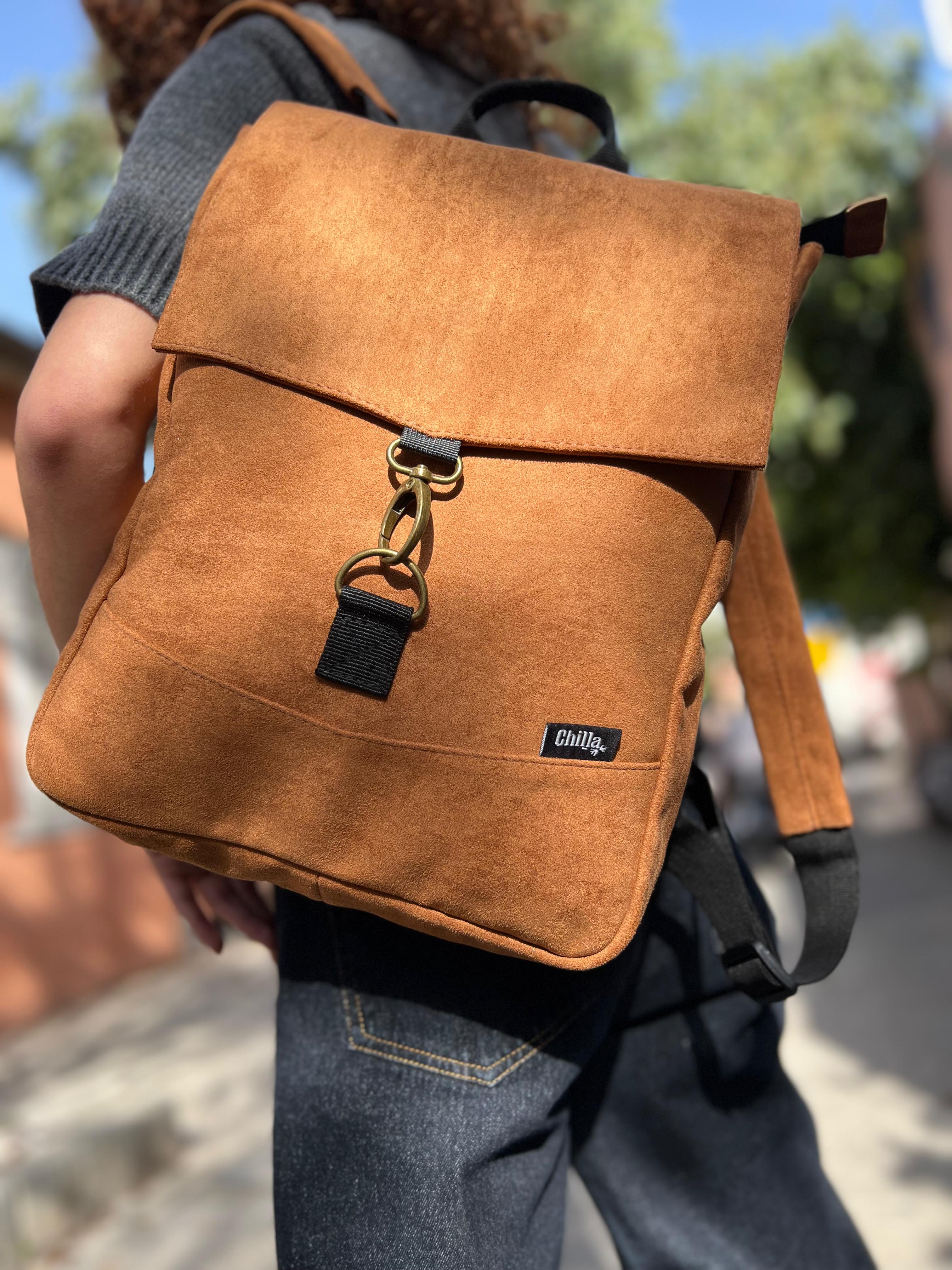 Mustard Suede-Like Medium Students Backpack