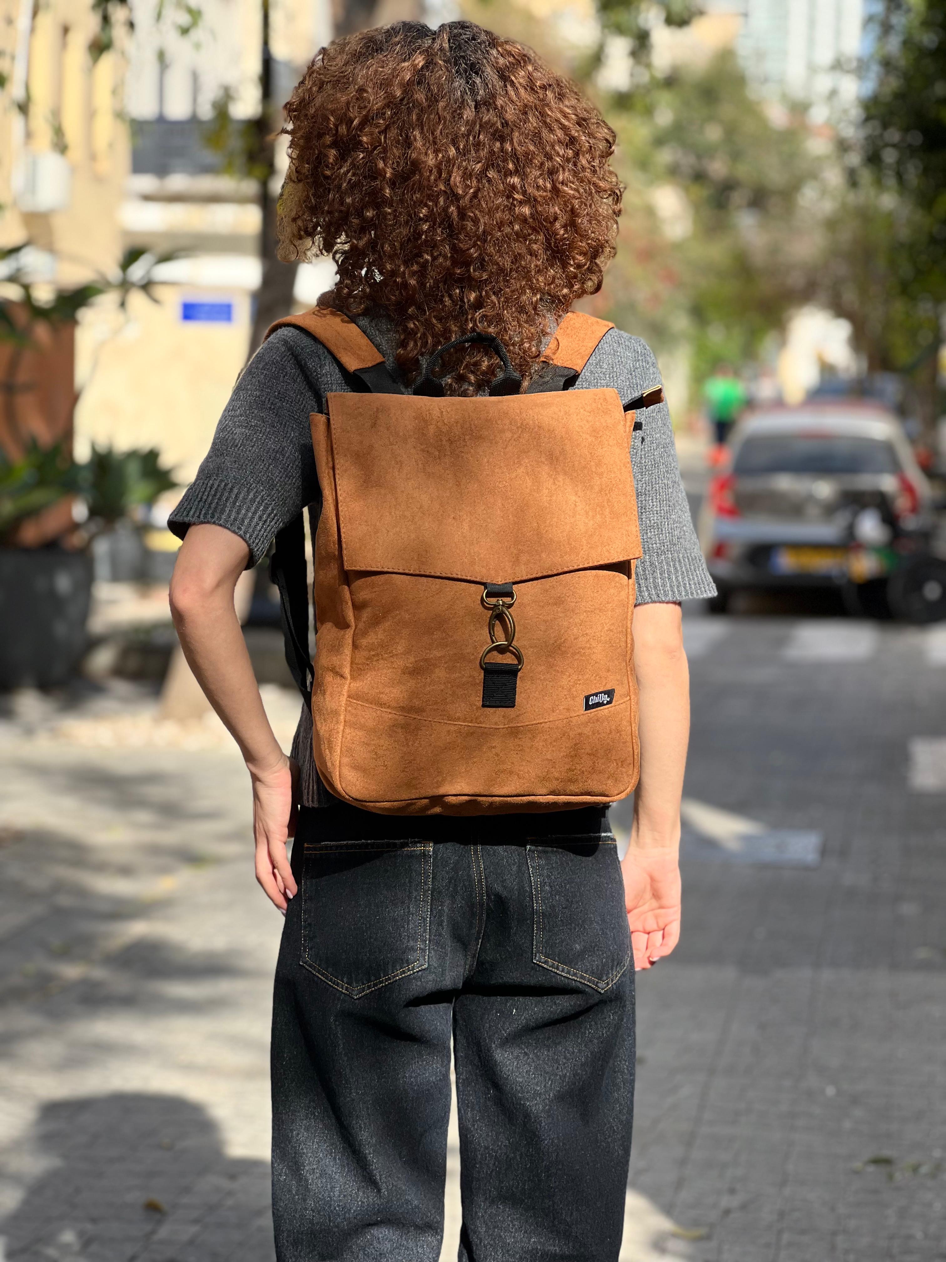 Mustard Suede-Like Medium Students Backpack