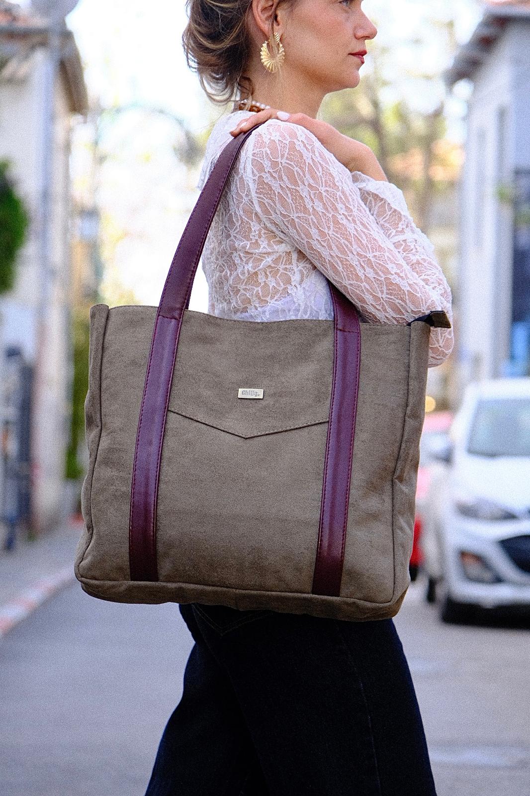 Olive Green NOKO Large Side Bag with Burgundy Straps