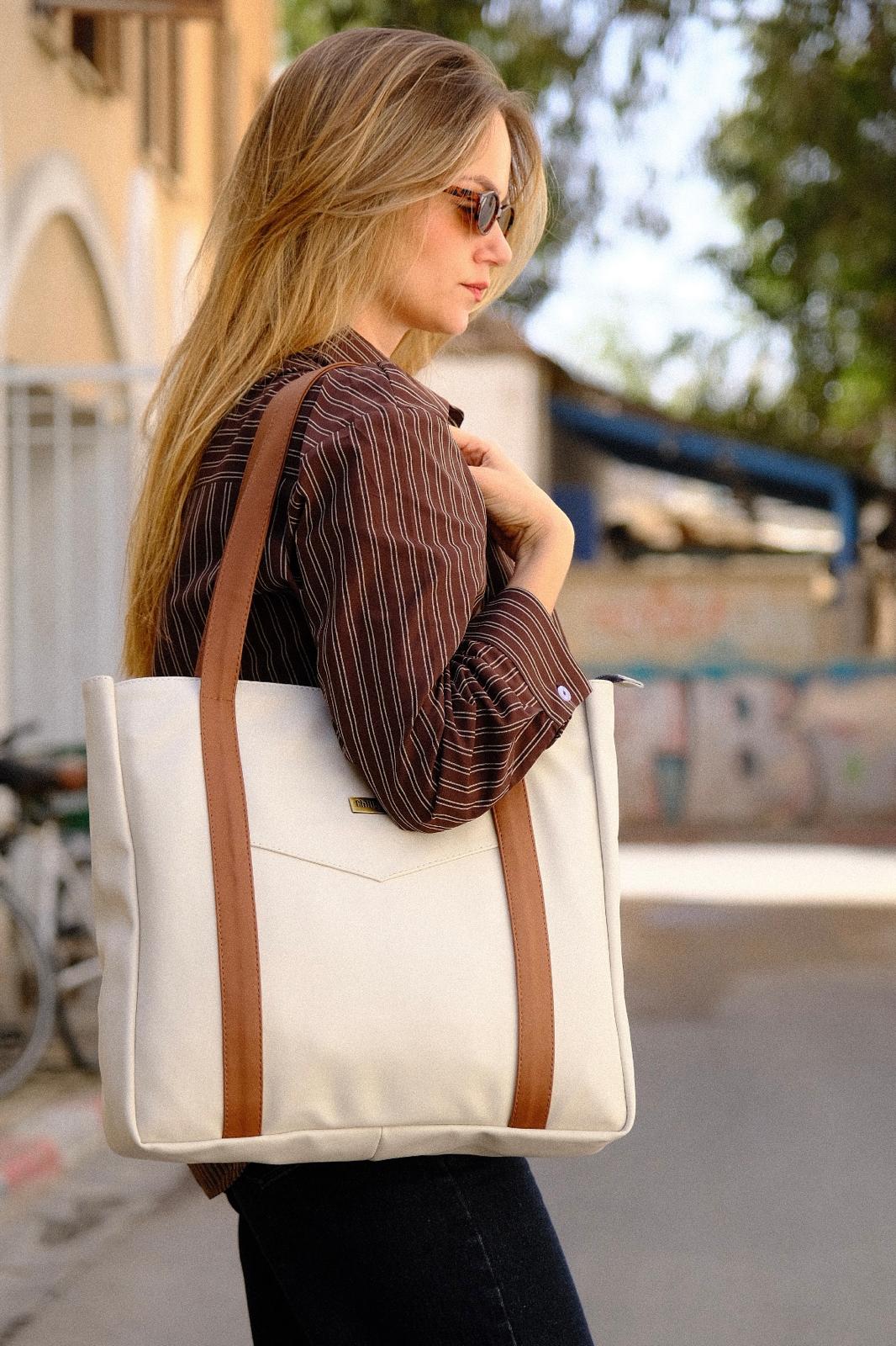 Cream Vegan Leather NOKO Shoulder Bag