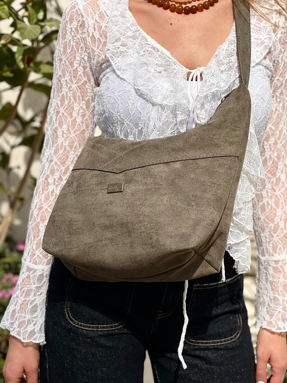 Luna Large Crossbody Bag – Olive Green Vegan Suede