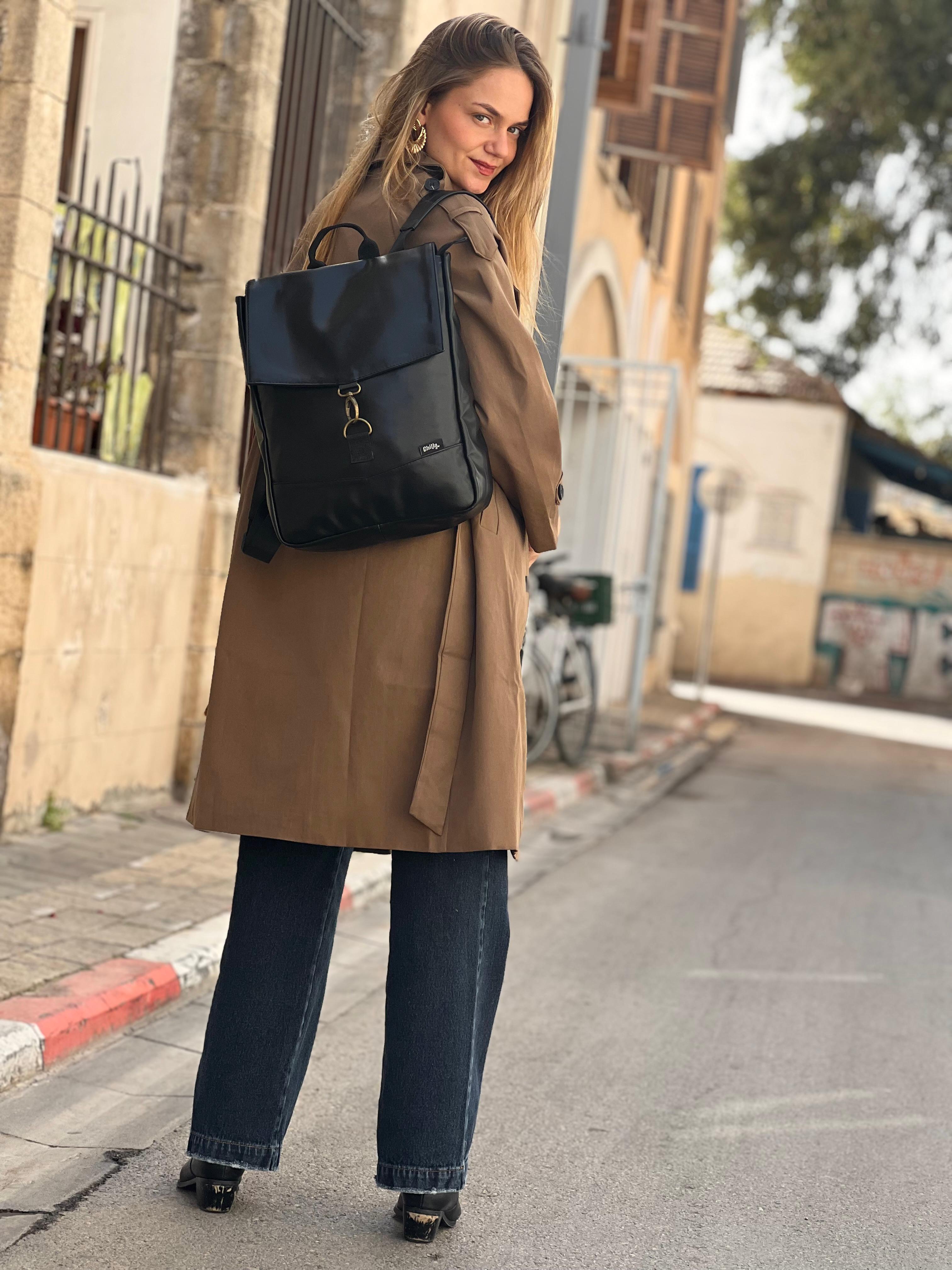 Shiny Black Medium Students Backpack