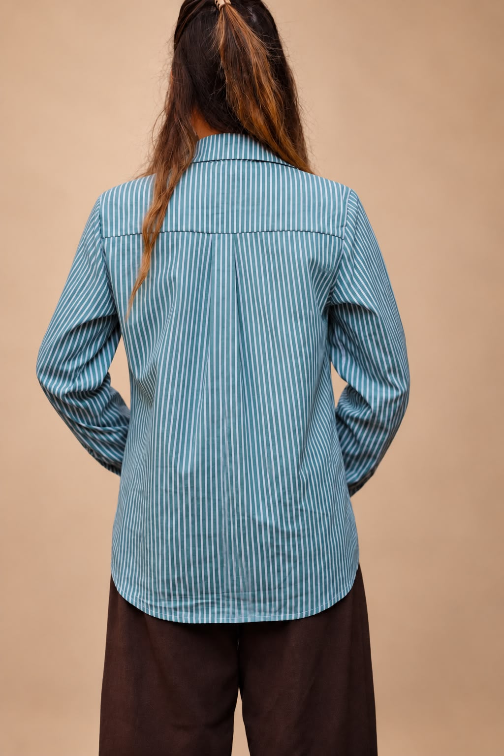 Green striped classic button-up shirt – back
