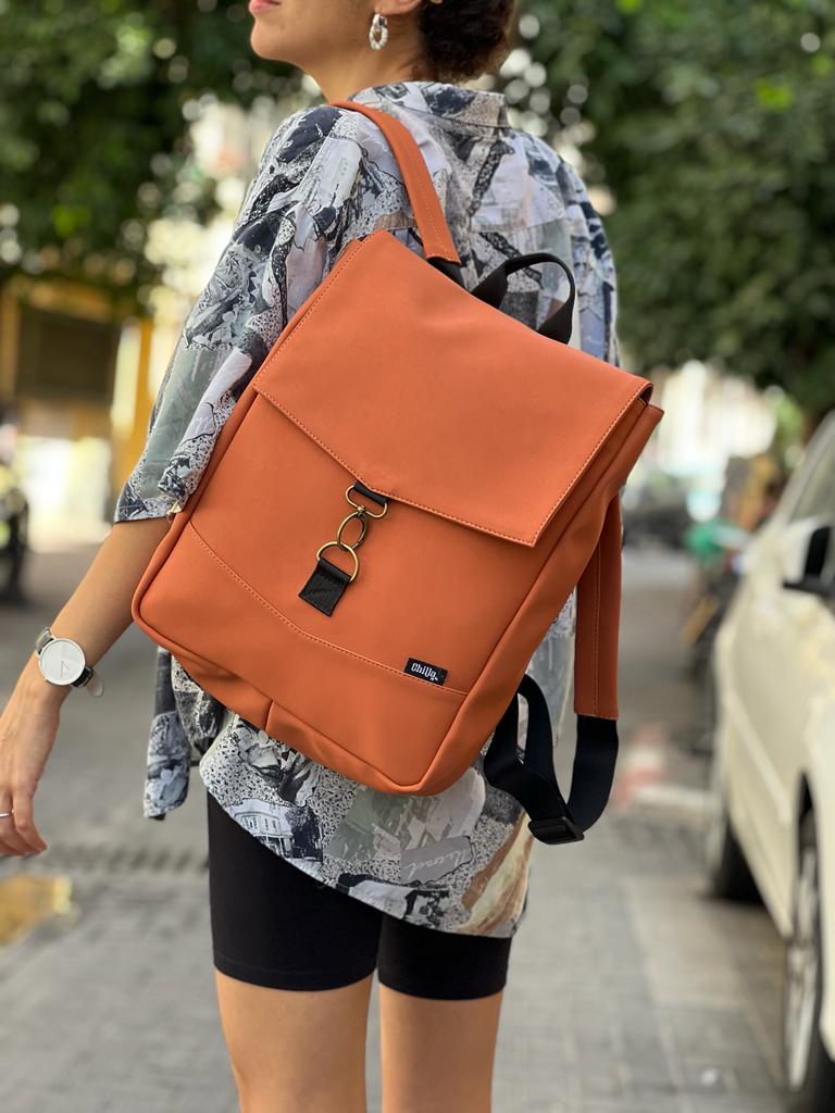 Orange Faux Nubuck Medium Students Backpack - Chilla Vegan Bags