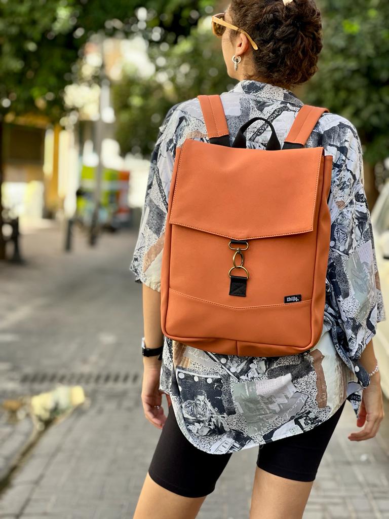 Orange Faux Nubuck Medium Students Backpack