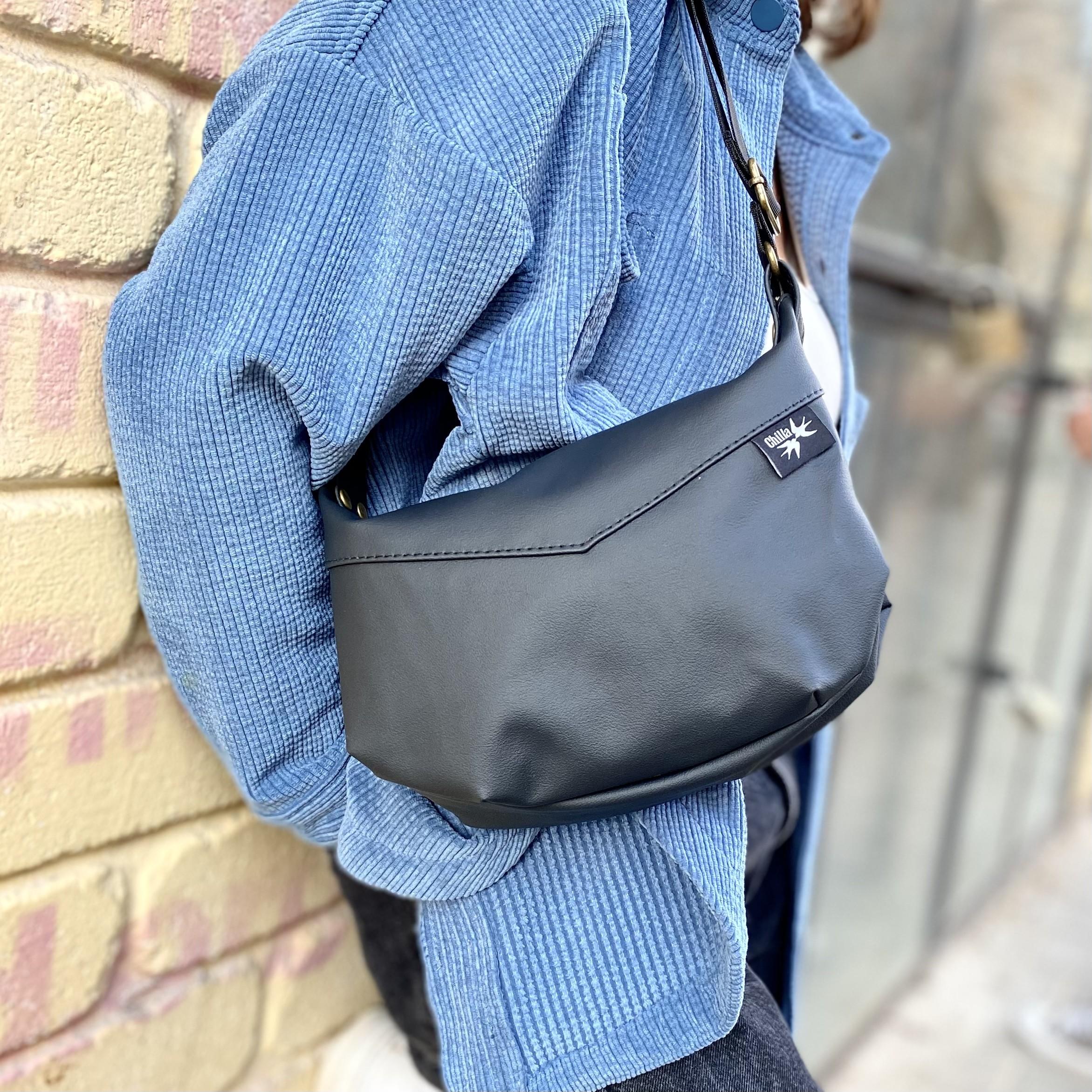 Black Vegan Leather 'Vital' Shoulder Bag