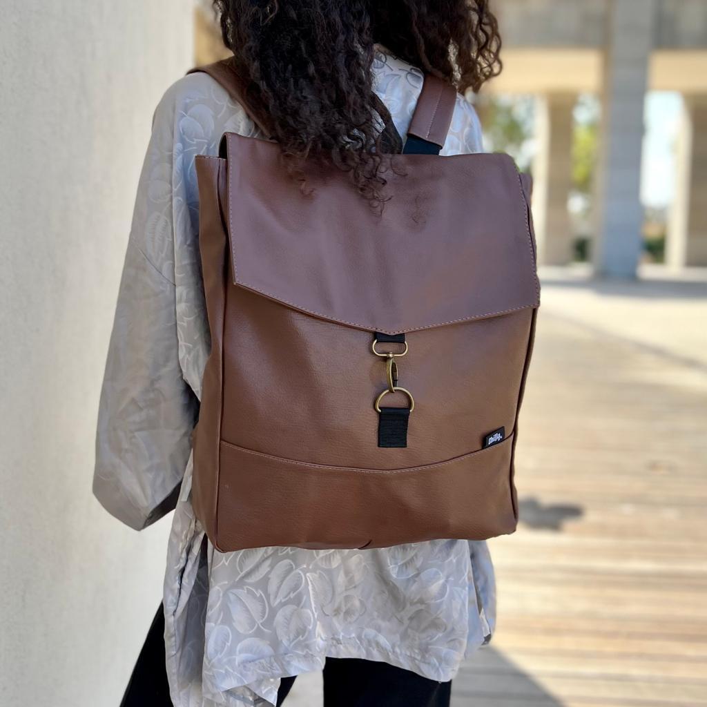 Brown Vegan Leather Large Students Backpack