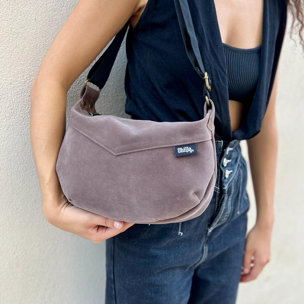 Brown Vegan Suede 'Vital' Shoulder Bag -