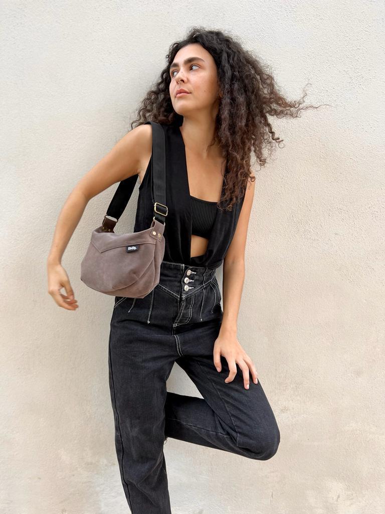 Brown Vegan Suede 'Vital' Shoulder Bag -