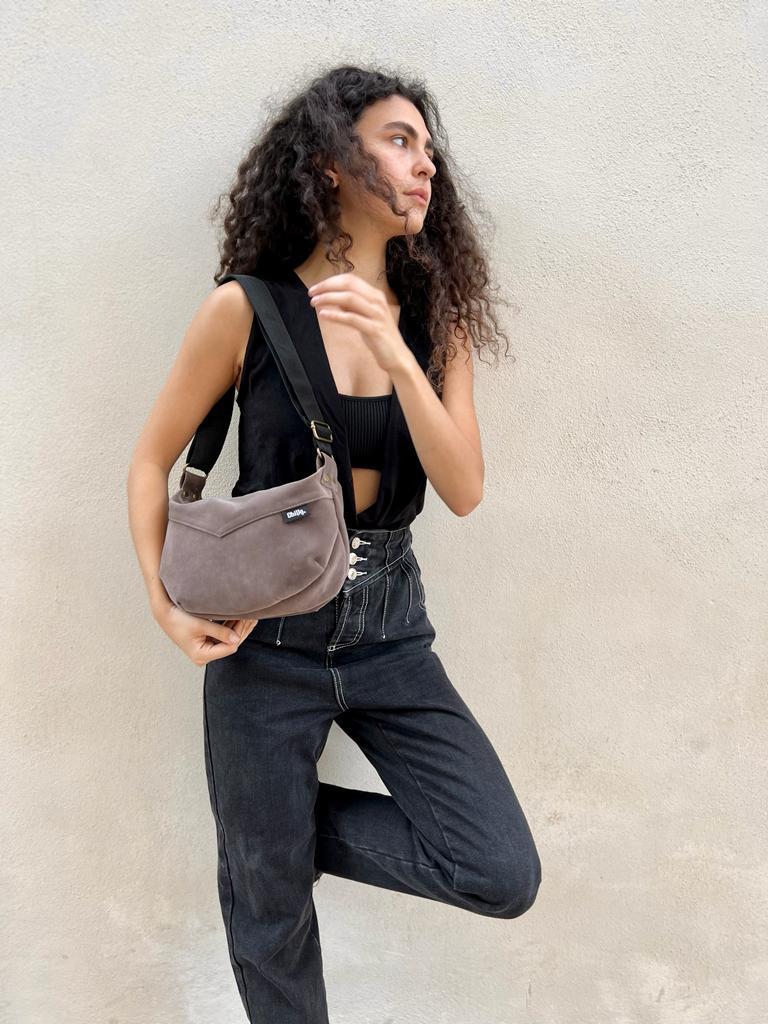 Brown Vegan Suede 'Vital' Shoulder Bag -