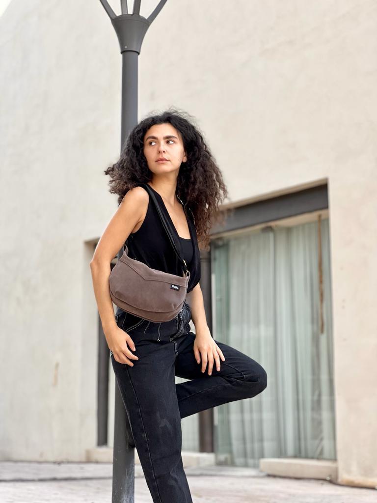 Brown Vegan Suede 'Vital' Shoulder Bag -