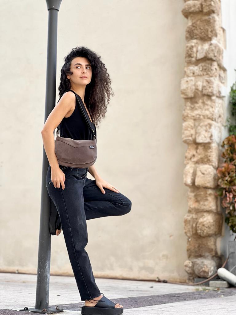 Brown Vegan Suede 'Vital' Shoulder Bag -