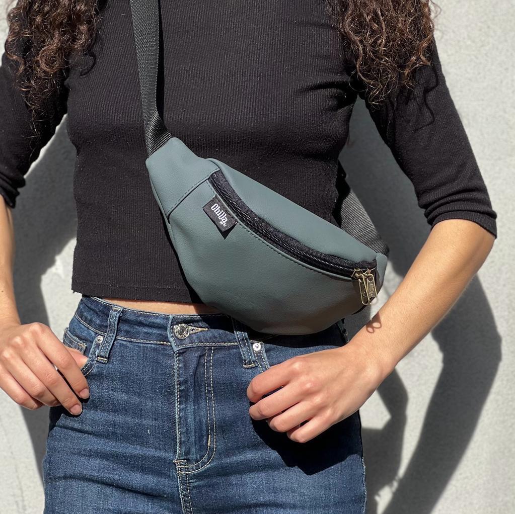 Green-Gray Vegan Leather 'Ronnie' Fanny Pack