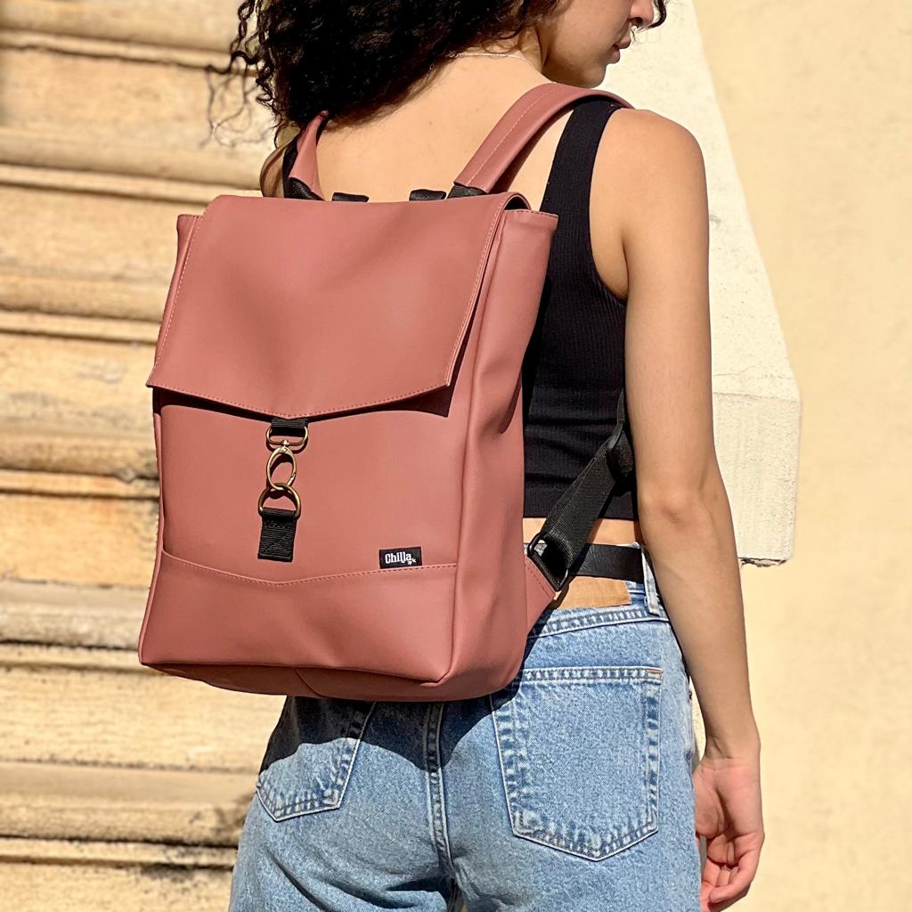 Antique Pink Vegan Leather Medium Students Backpack