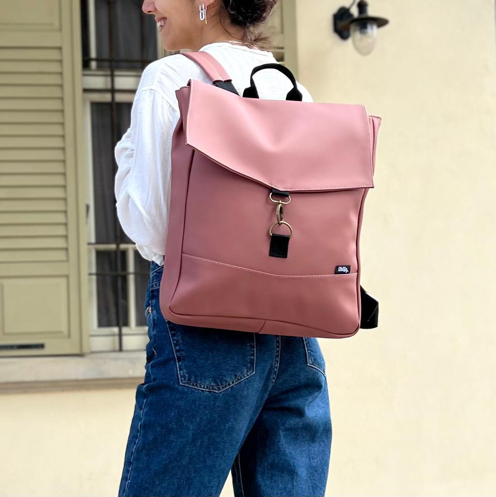 Antique Pink Vegan Leather Large Students Backpack