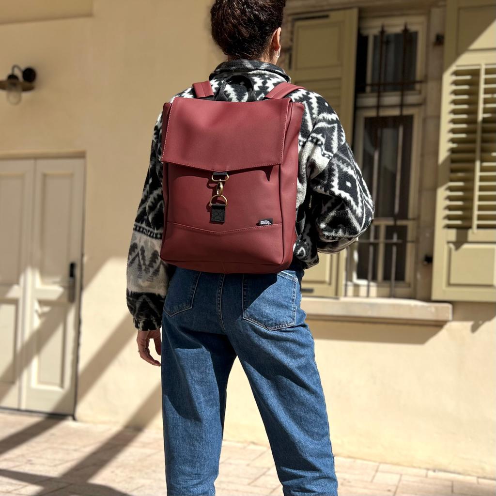 Burgundy Vegan Leather Medium Students Backpack -