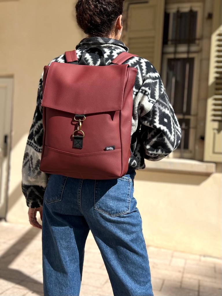 Burgundy Vegan Leather Medium Students Backpack -