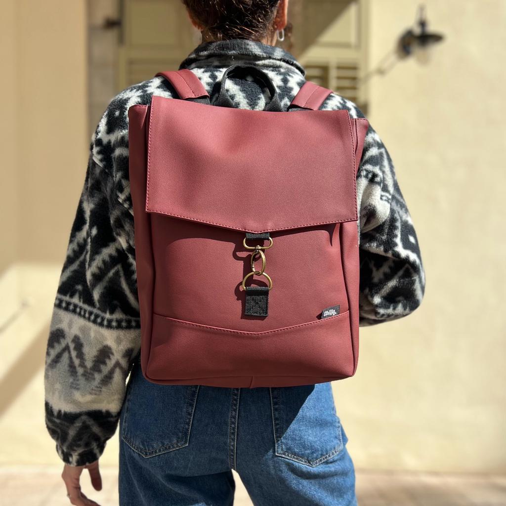 Burgundy Vegan Leather Medium Students Backpack -