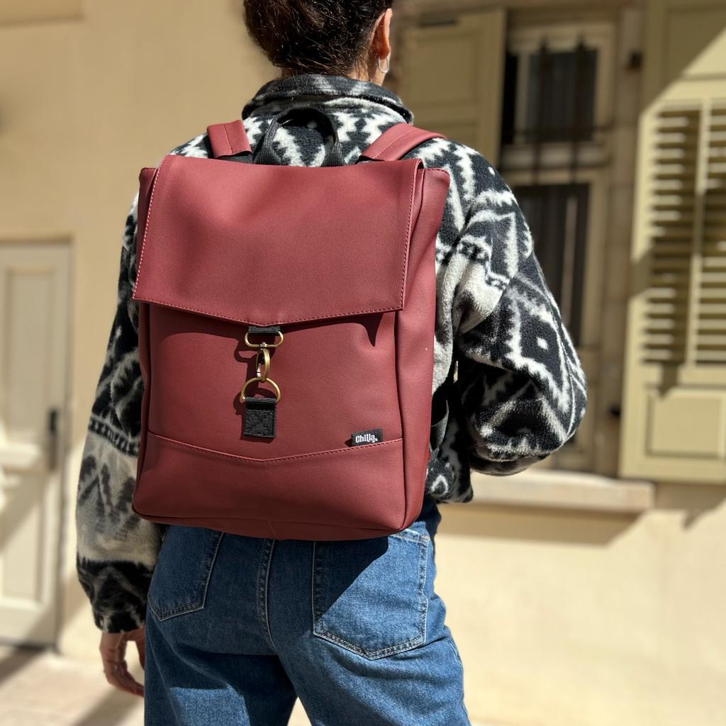 Burgundy Vegan Leather Medium Students Backpack -