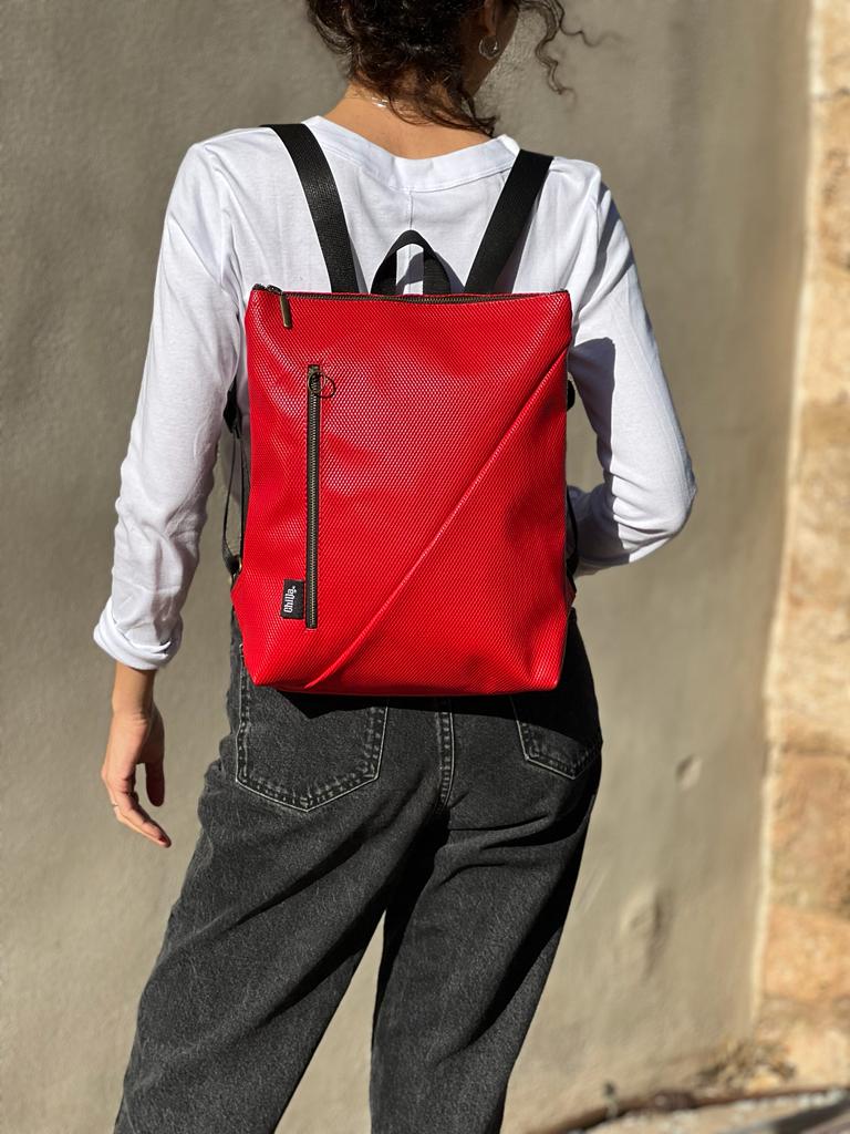 Red with Rhombus Texture 'Reut' Backpack - Chilla Vegan Bags
