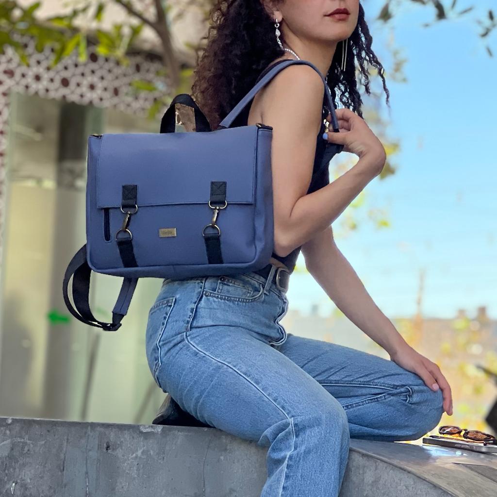 Blue Purple Vegan Leather 'Jaffa' Backpack/Side Bag -