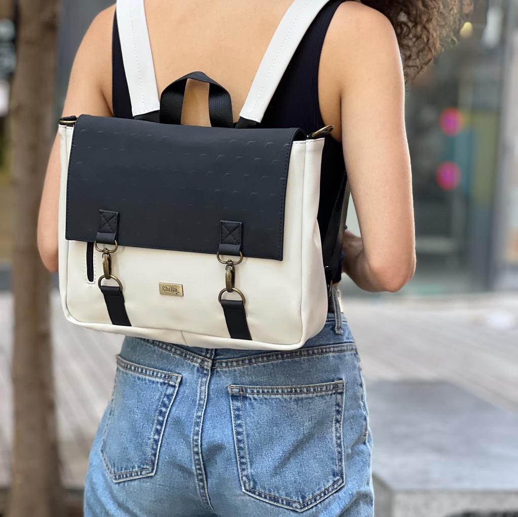 Cream with Black 'Jaffa' Backpack/Side Bag